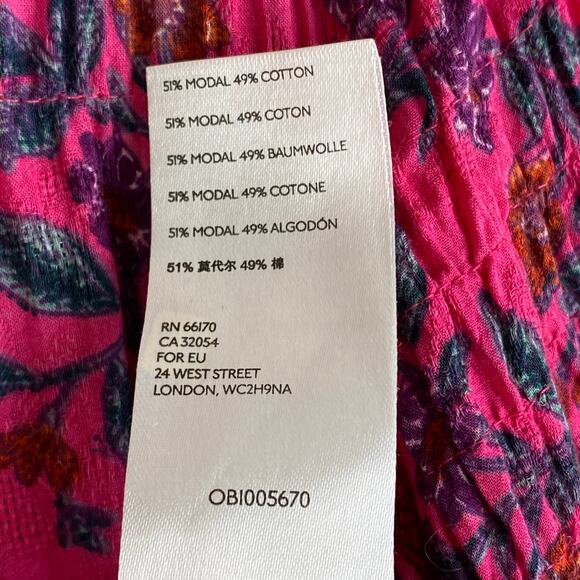 Maeve Calais Peasant Blouse Size XS Fuschia Pink Blue Floral Top Anthropologie - Picture 13 of 14
